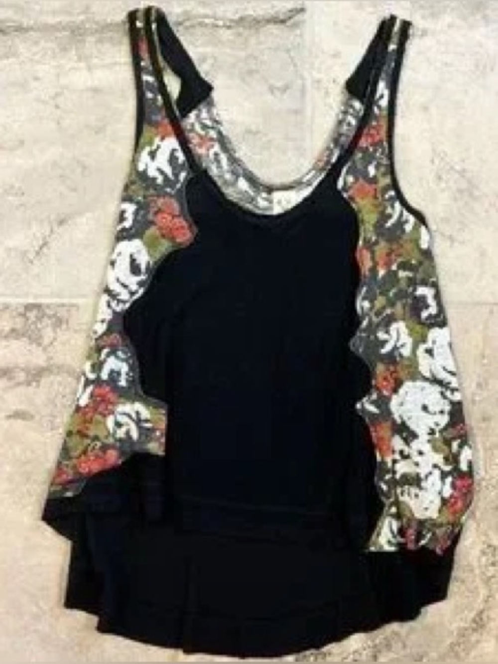 We The Free Black Tank Top with Floral-Print Side Panels- size small